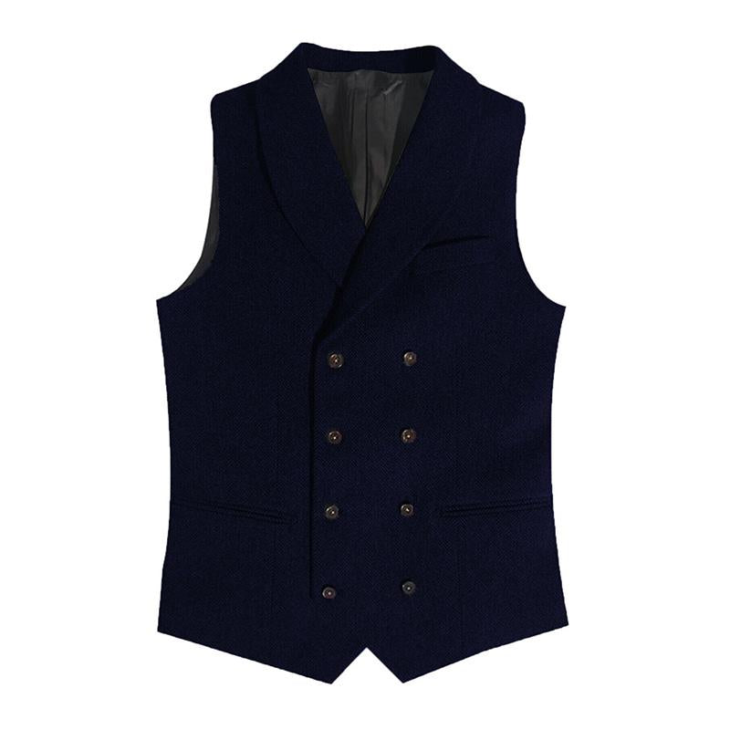 Mens Vintage Lapel Double Breasted Herringbone Slim Fit Suit Vest 66477441M