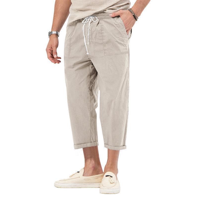 Mens Basic Elastic Waist Straight Casual Cropped Pants 22999460Z
