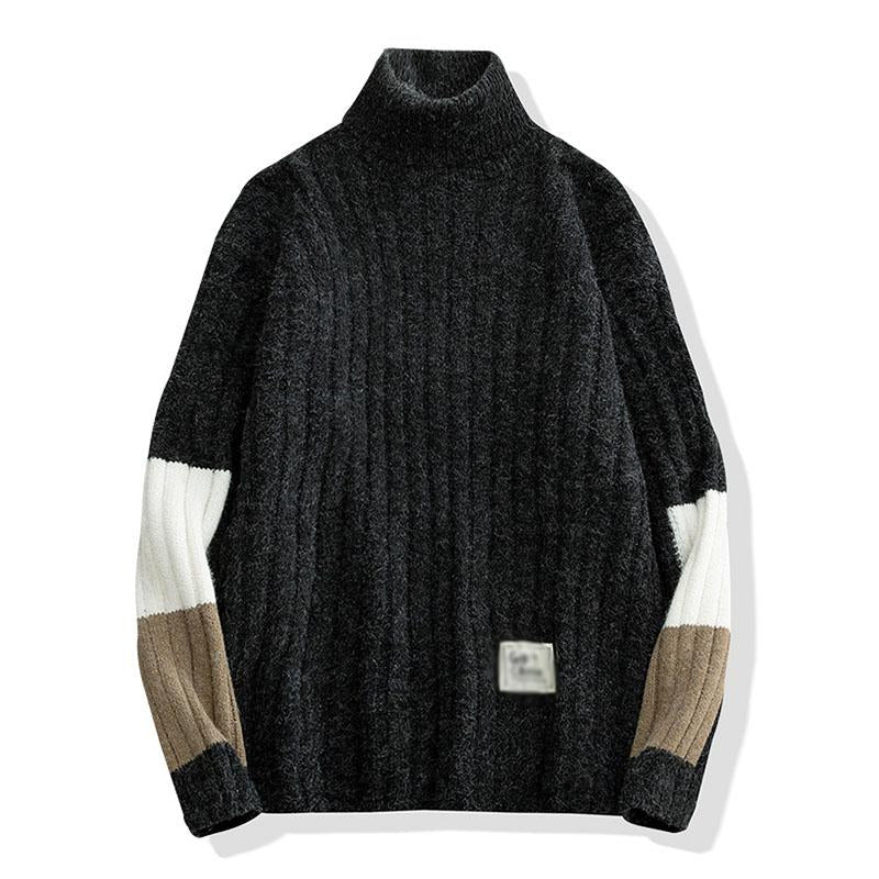 Mens Casual Solid Color Turtleneck Loose Pullover Sweater 08011827M