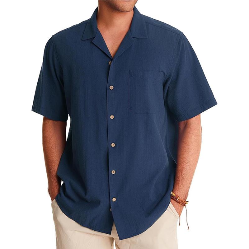 Mens Casual Solid Color Breast Pocket Short Sleeve Lapel Shirt 48145303Y