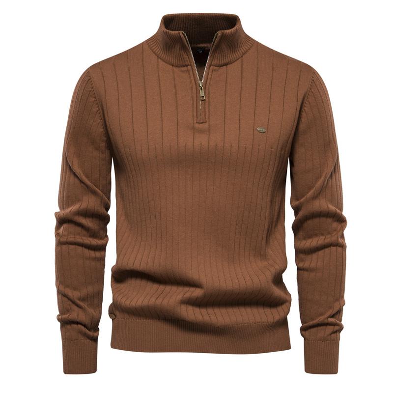 Mens Stand Collar Half Zip Solid Color Pullover Sweater 99789897X