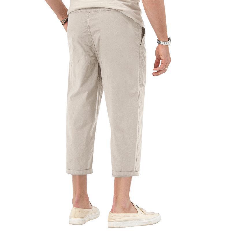 Mens Basic Elastic Waist Straight Casual Cropped Pants 22999460Z