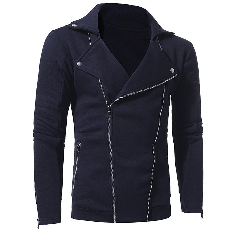 Mens Casual Double Diagonal Zipper Solid Color Lapel Jacket 17360131X