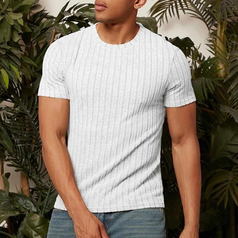 Mens Solid Striped Round Neck Short Sleeve T-shirt 94410674Z