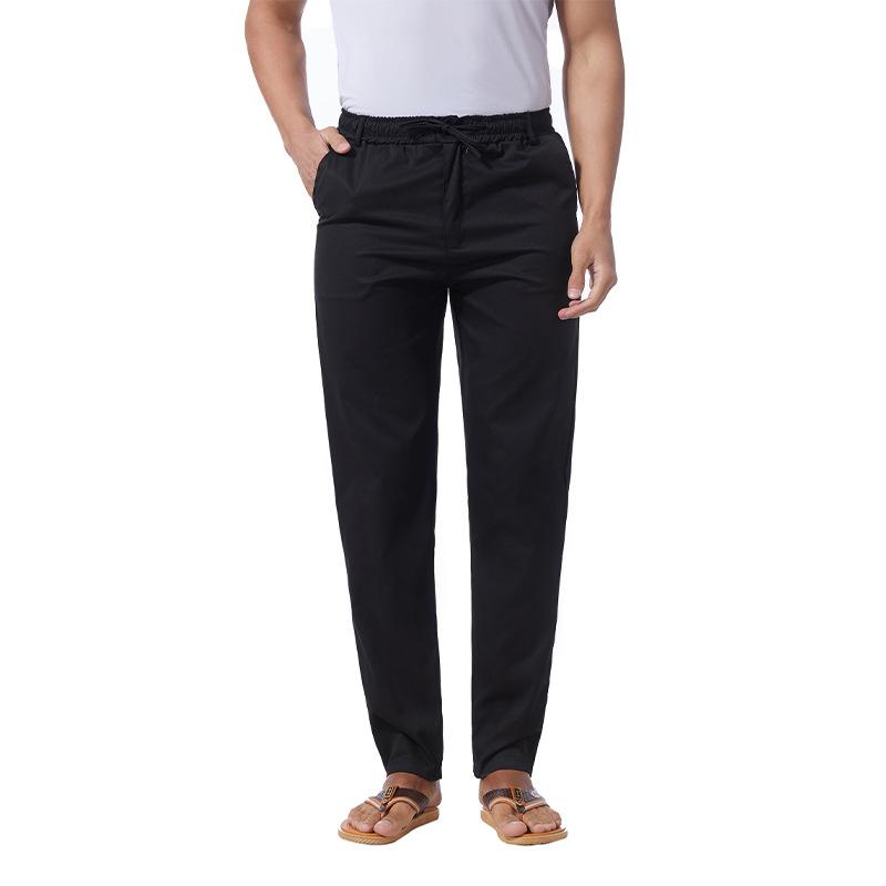 Mens Solid Loose Cotton Drawstring Elastic Waist Casual Pants 08994317Z