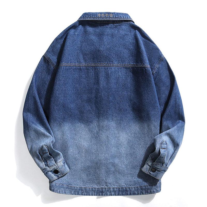 Mens Fashion Embroidered Gradient Loose Lapel Denim Jacket 83785514M