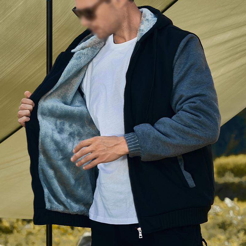 Mens Casual Color Block Warm Fleece Hooded Jacket 45435589Y