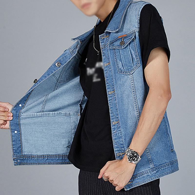Mens Casual Loose Lapel Single Breasted Denim Vest 55507450M