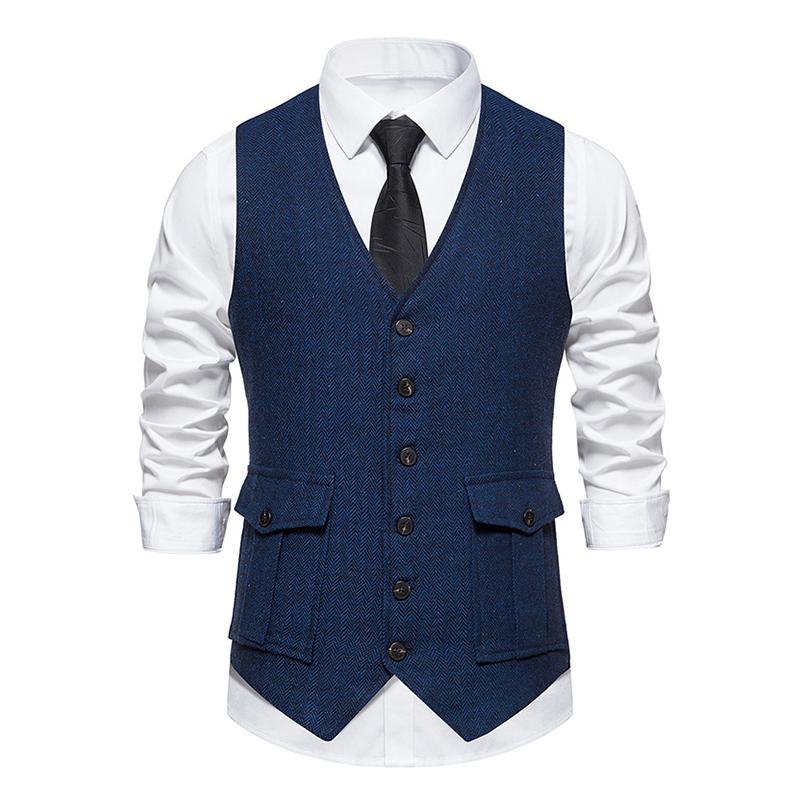 Mens Vintage V-Neck Single Breasted Patch Pocket Suit Vest (Shirt and Tie Excluded) 02085676M