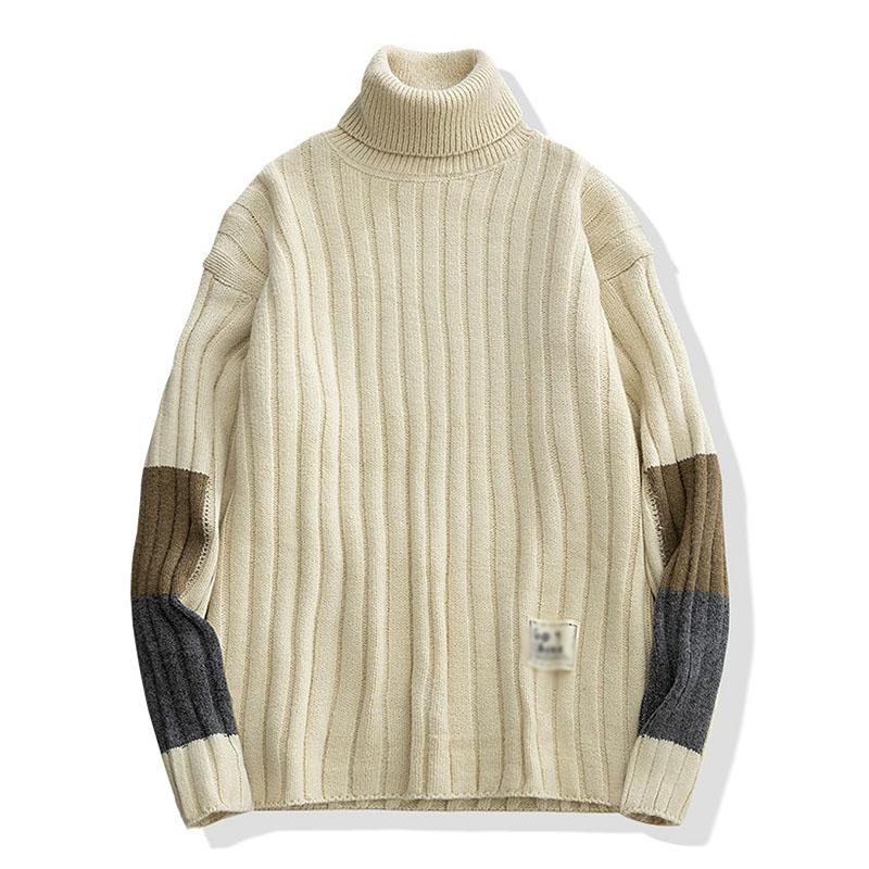 Mens Casual Solid Color Turtleneck Loose Pullover Sweater 08011827M