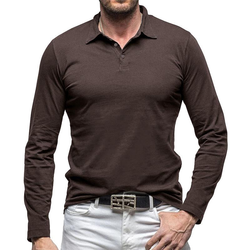 Mens Vintage Solid Color Long Sleeve Polo Shirt 60924488Y