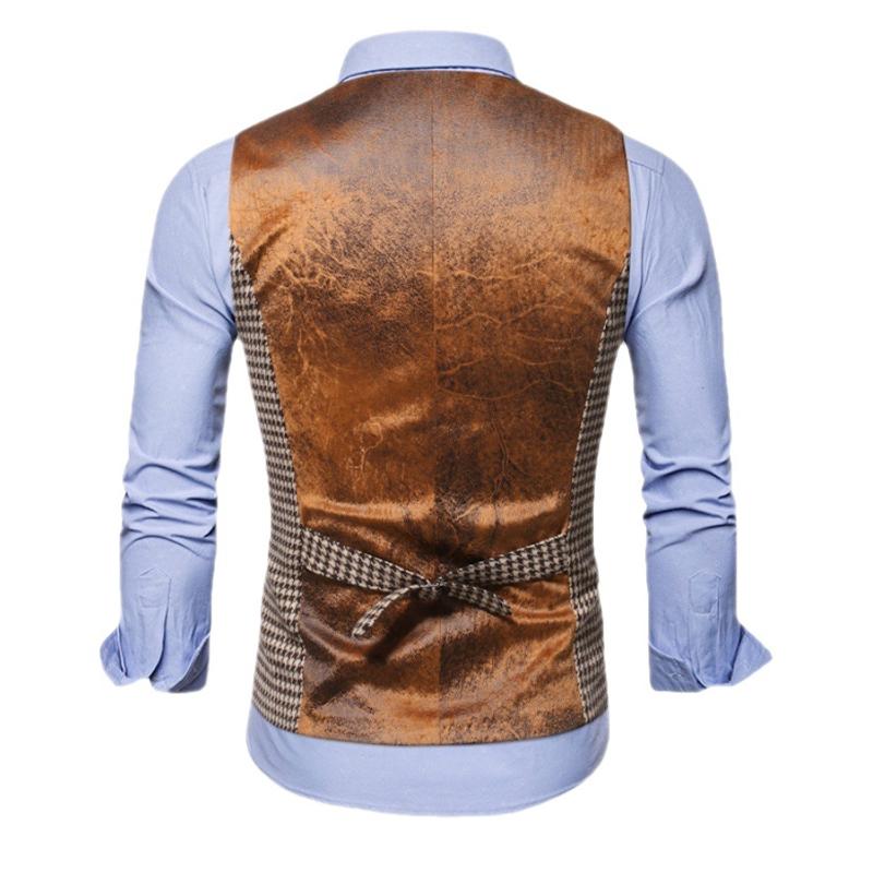 Mens Vintage Houndstooth Single Breasted V-Neck Suit Vest 97818421Y