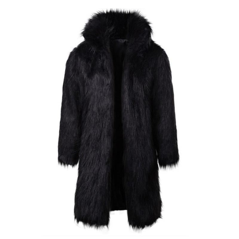 Mens Fashionable Imitation Fur Stand Collar Long Coat 55832585M