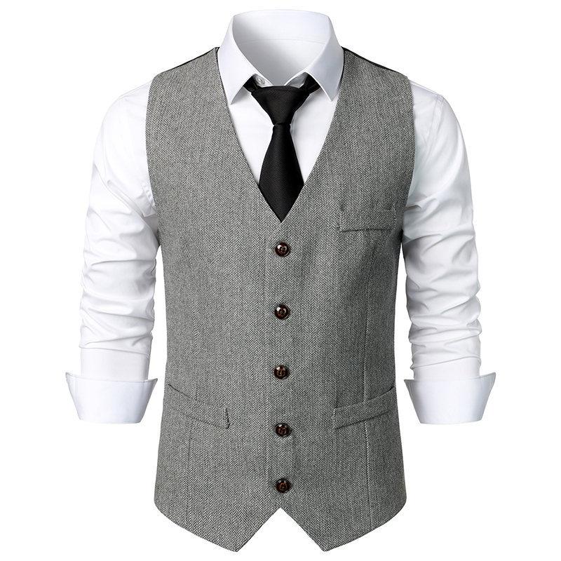 Mens Vintage V Neck Single Breasted Suit Vest 91402024Z