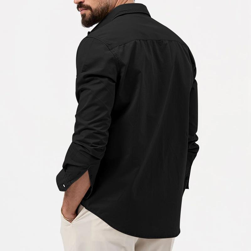 Mens Solid Lapel Breast Pocket Long Sleeve Cargo Shirt 02290668Z