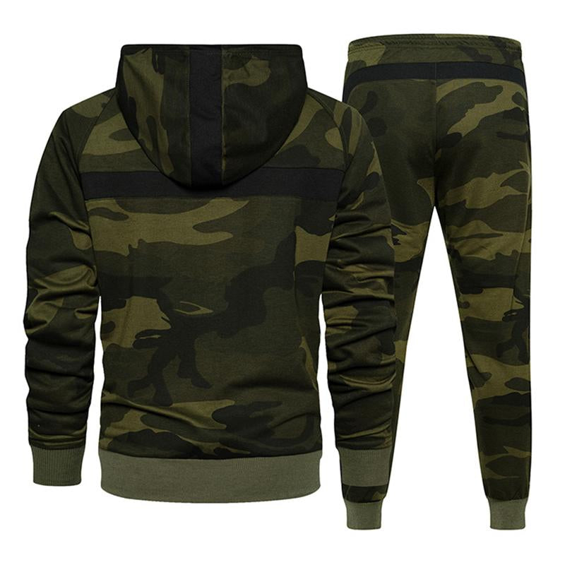Mens Casual Loose Kangaroo Pocket Camouflage Hoodie Pants Set 75882511M