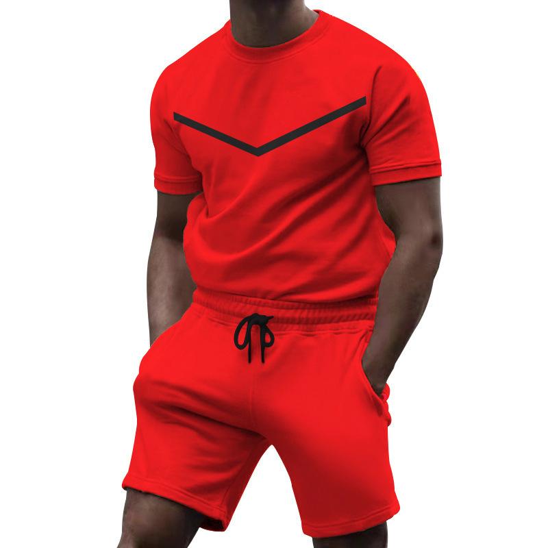 Mens Sports Solid Color Round Neck T-Shirt Short Sleeve Shorts Set 53183310Y
