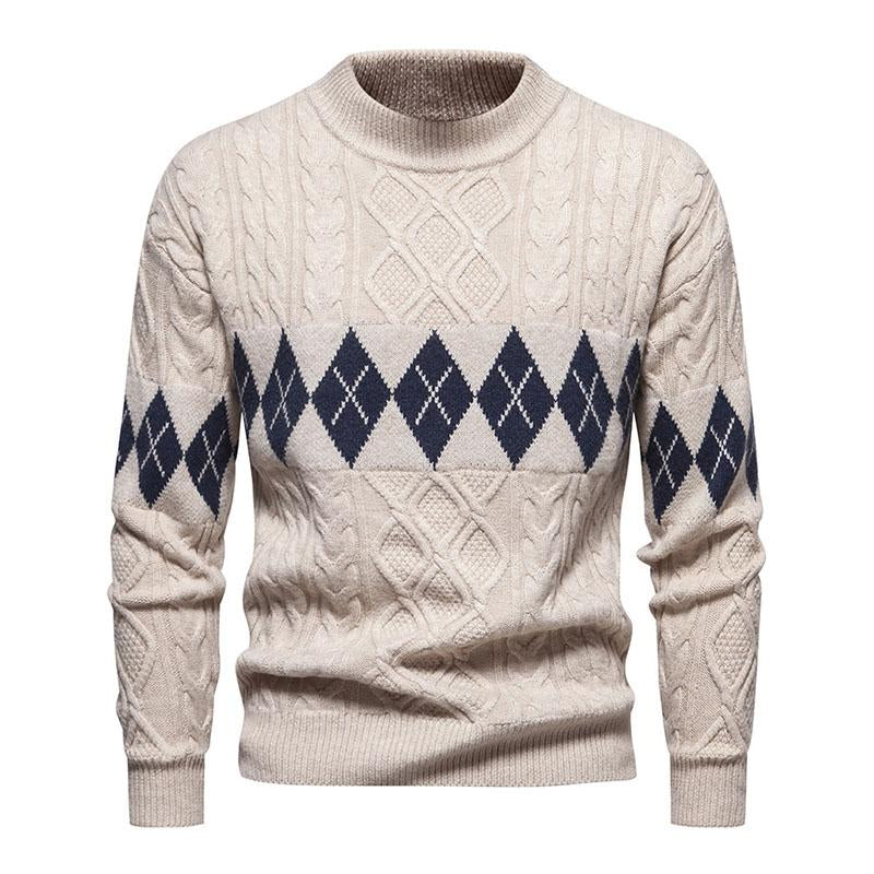 Mens Casual Round Neck Jacquard Knitted Pullover Sweater 80456179M
