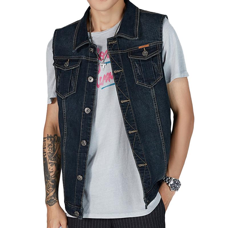 Mens Casual Loose Lapel Single Breasted Denim Vest 55507450M