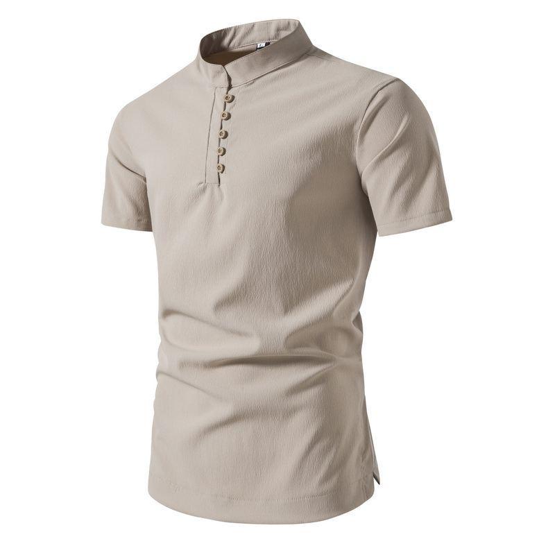 Mens Casual Shirt Retro Stand Collar Short Sleeve Shirt 25574754X