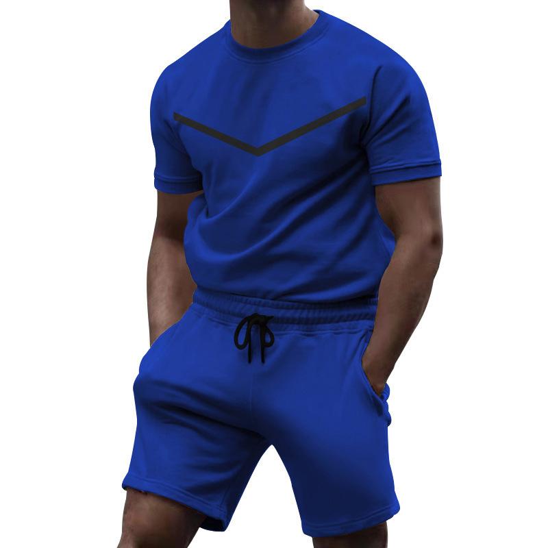 Mens Sports Solid Color Round Neck T-Shirt Short Sleeve Shorts Set 53183310Y