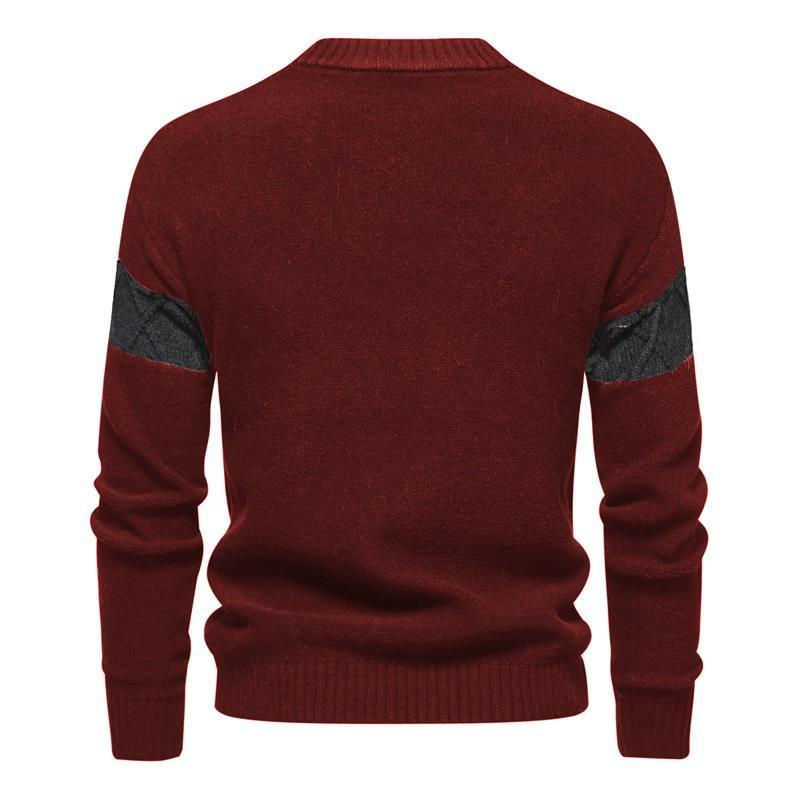 Mens Casual Color Block Jacquard Crew Neck Sweater 22320423Y