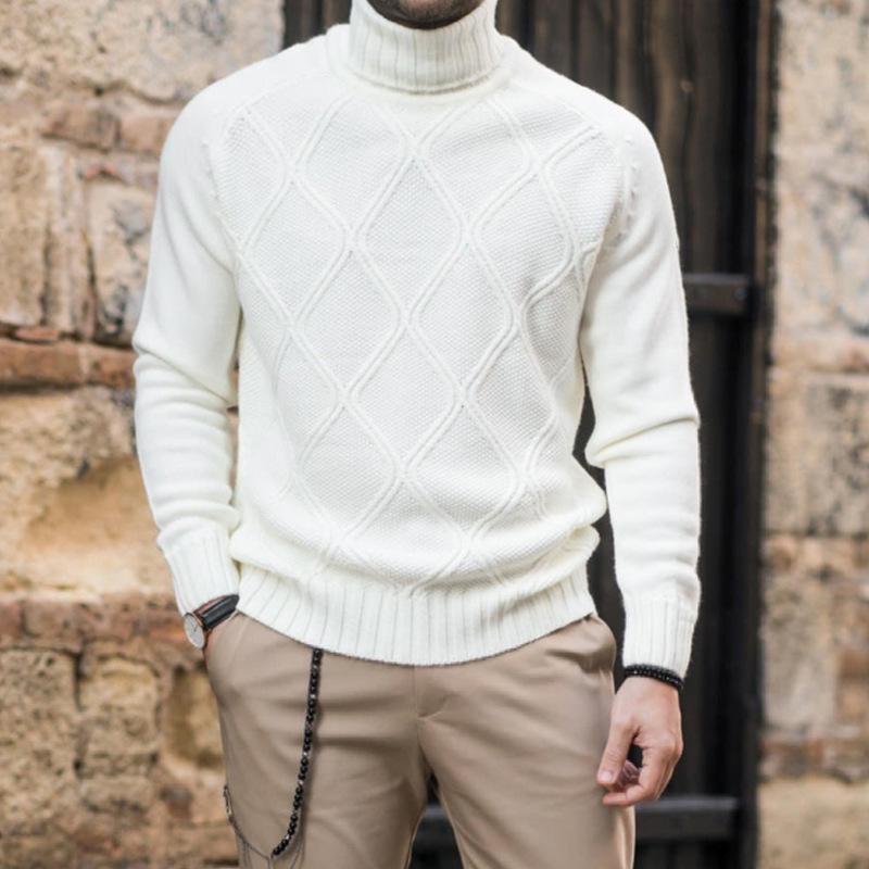 Mens Casual Solid Color Turtleneck Slim Knit Pullover Sweater 10753050M