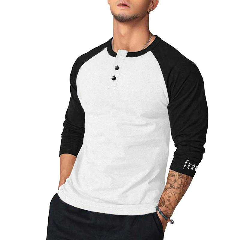 Mens Casual Color Block Raglan Sleeve Round Neck Long Sleeve T-Shirt 55714054Y