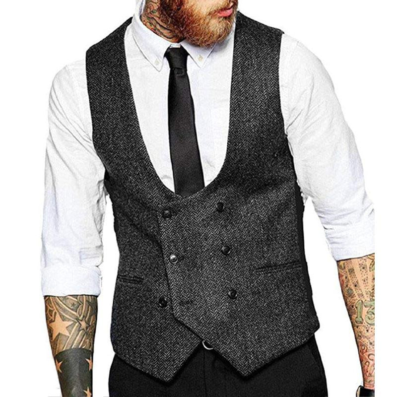 Mens Vintage Solid Color U-Neck Double Breasted Suit Vest 53167688Y