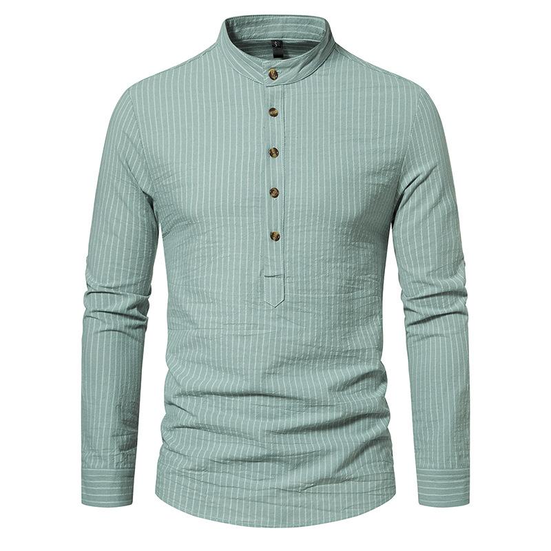 Mens Casual Striped Stand Collar Long Sleeve Shirt 95806899X