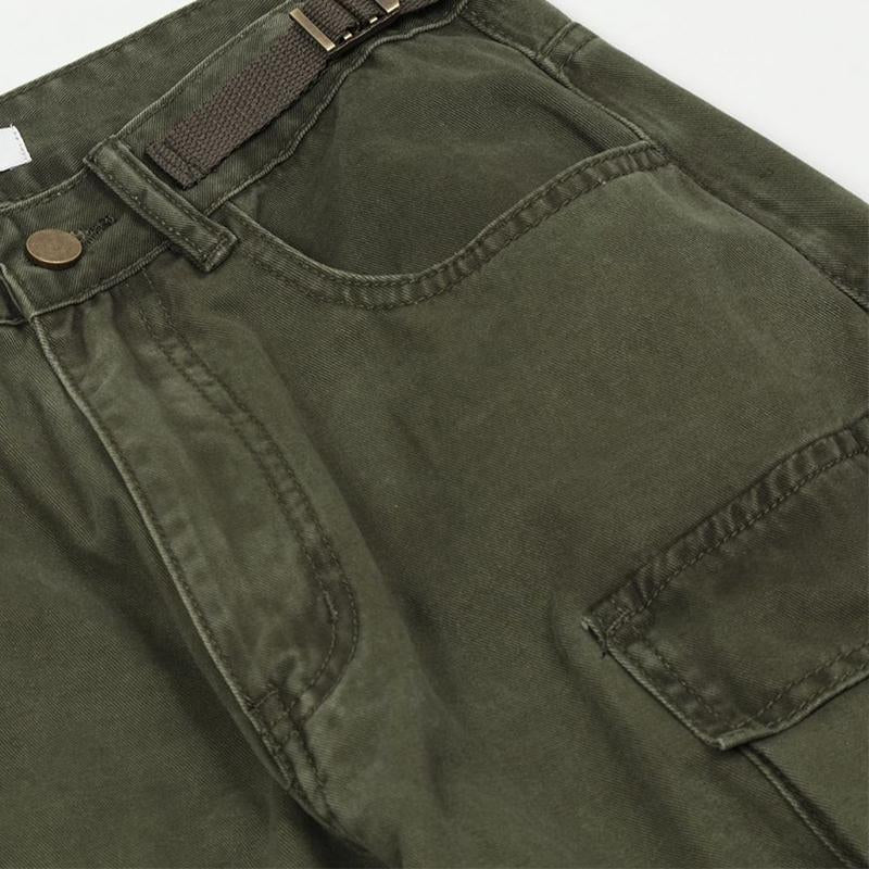 Mens Vintage Washed Loose Straight Multi-Pocket Cargo Pants 26247555M