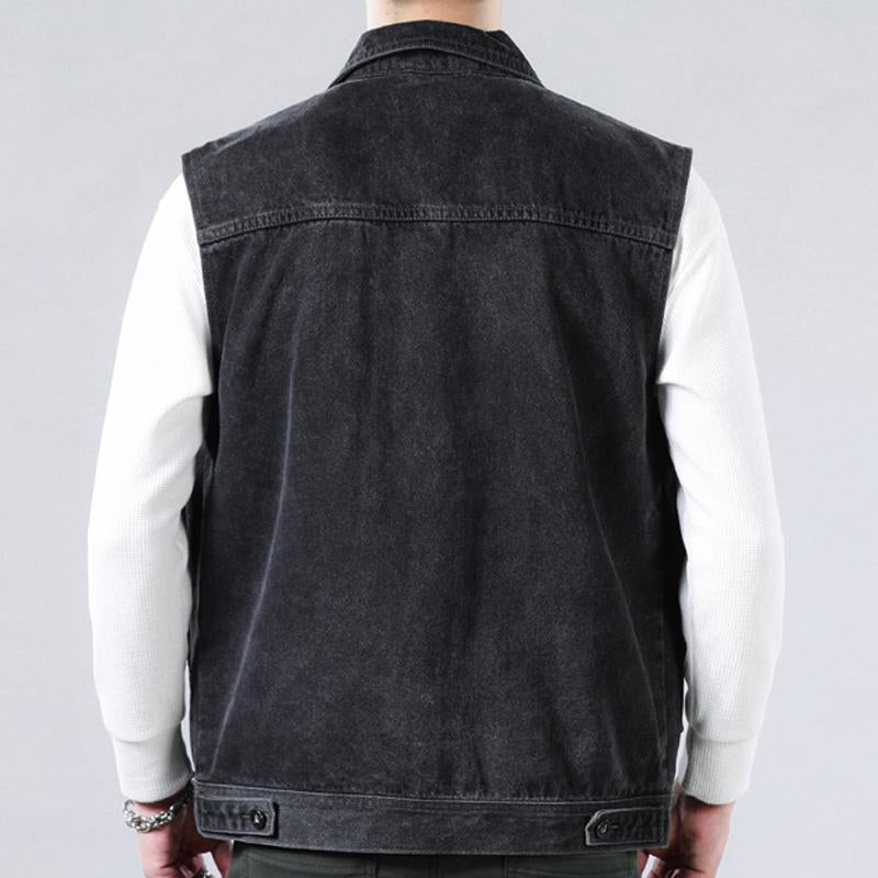 Mens Casual Loose Pocket Sleeveless Denim Vest 70511748Y