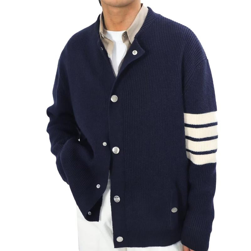 Mens Solid Color Round Neck Single Breasted Casual Knit Jacket 20930858X