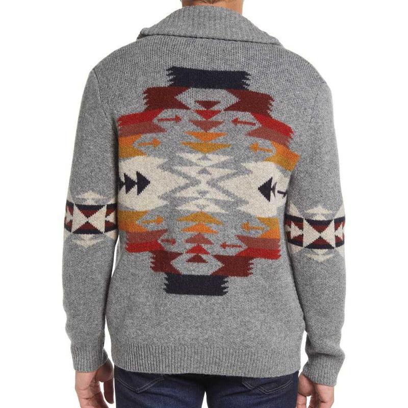 Mens Vintage Jacquard Lapel Long Sleeve Cardigan 29110250Y