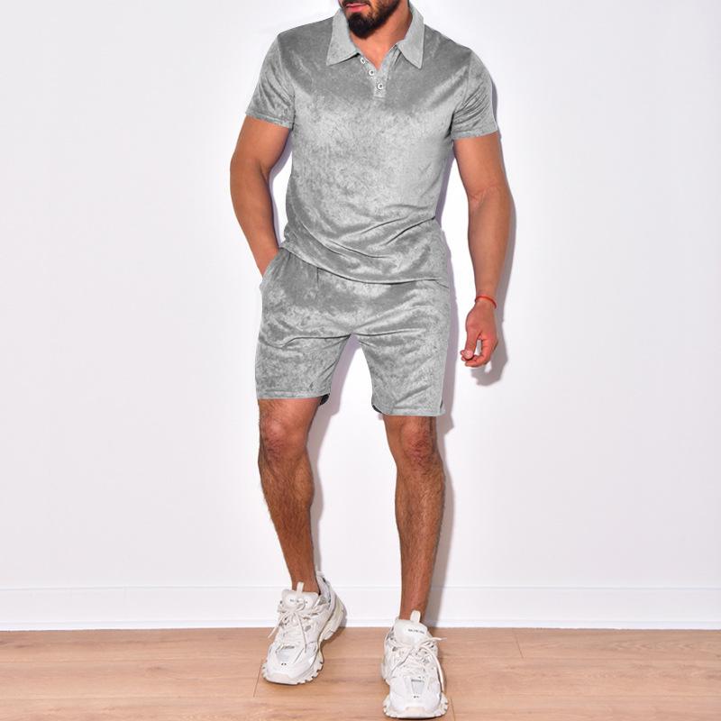 Mens Solid Lapel Short Sleeve Polo Shirt And Shorts Set 28691834Z