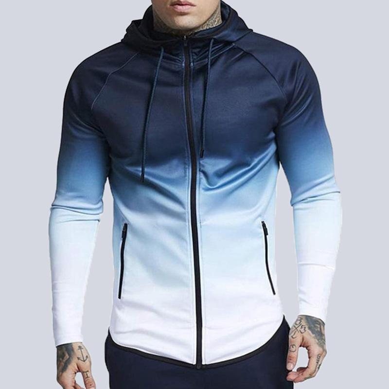 Mens Casual Gradient Print Hooded Zipper Long Sleeve Sports Jacket 24998241M