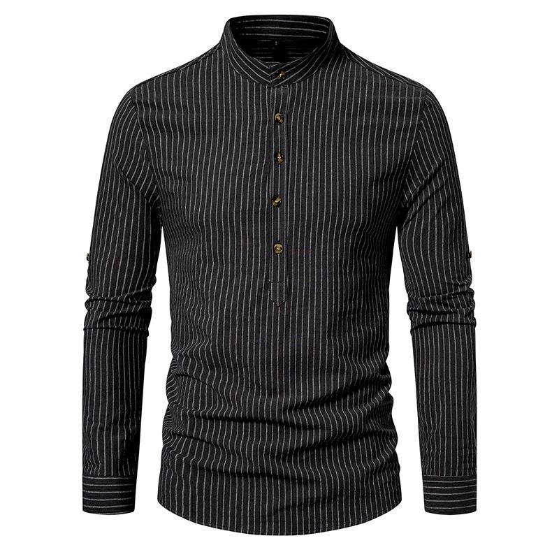 Mens Casual Striped Stand Collar Long Sleeve Shirt 95806899X