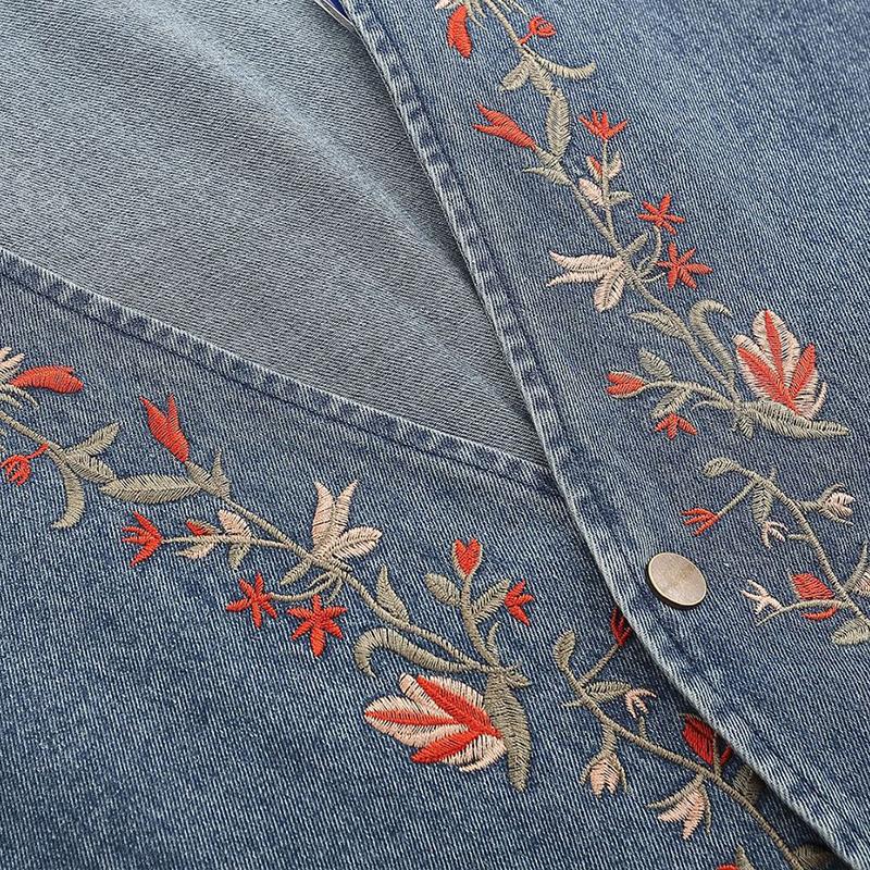 Mens Vintage V Neck Floral Embroidery Loose Denim Vest 60427439M