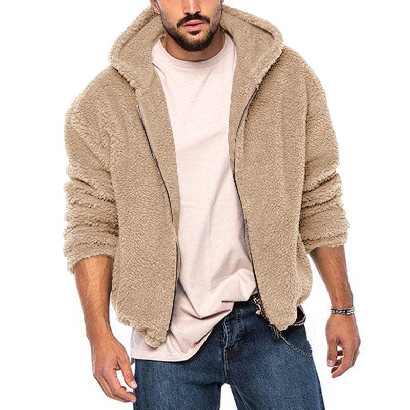 Mens Casual Fleece Warm Hooded Solid Color Long Sleeve Jacket 31885749M