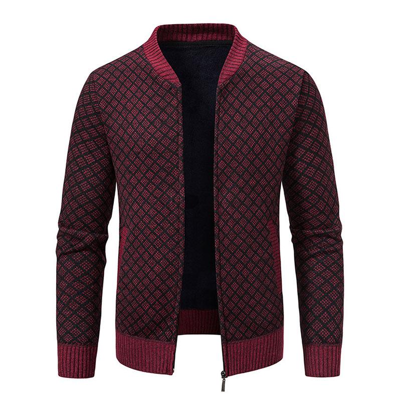 Mens Casual Baseball Collar Fleece Warm Zipper Knit Cardigan 84975709M