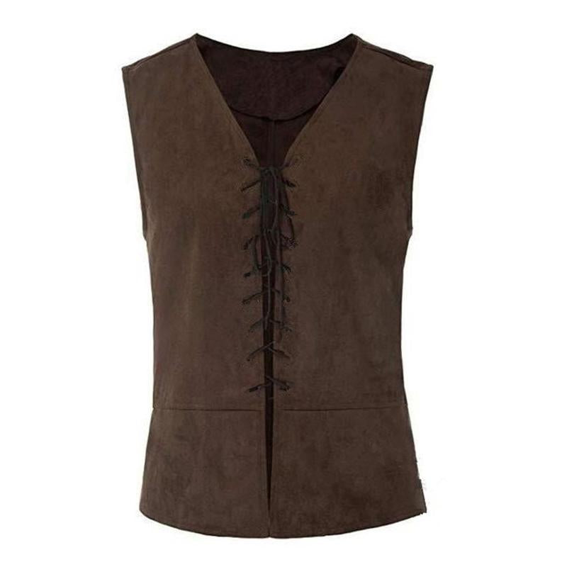 Mens Retro Casual Lace-Up Solid Color Vest 81619774X