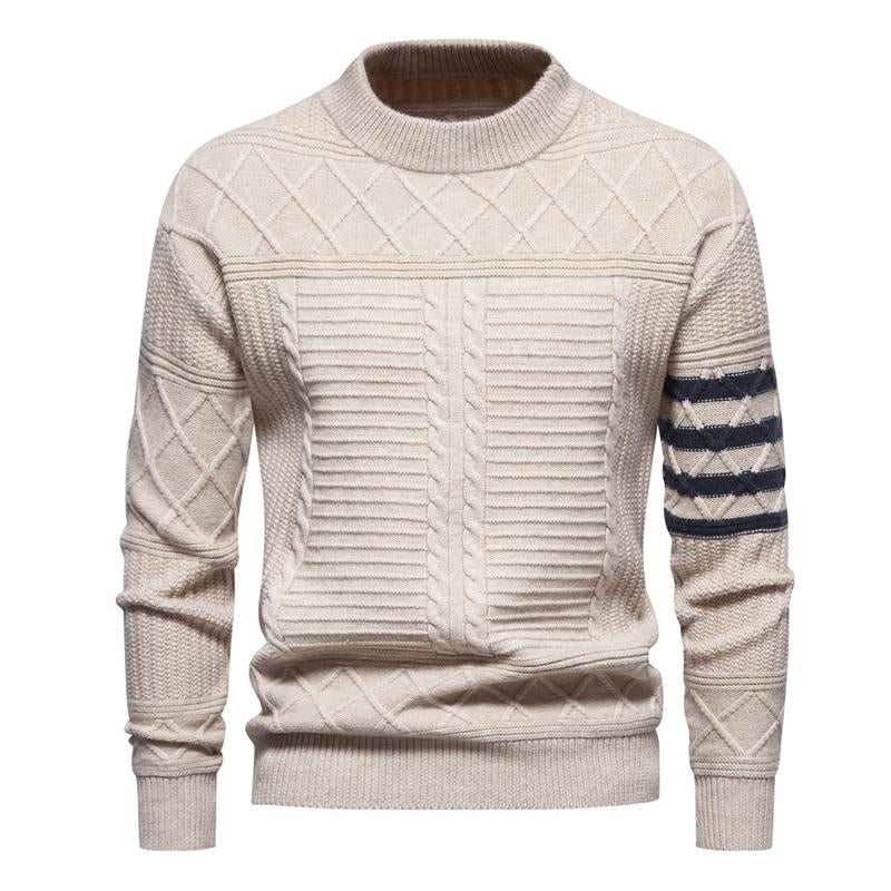 Mens Round Neck Pullover Solid Color Cable Sweater 45898708X