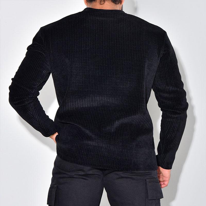Mens Solid Corduroy Round Neck Long Sleeve T-shirt 57890367Z