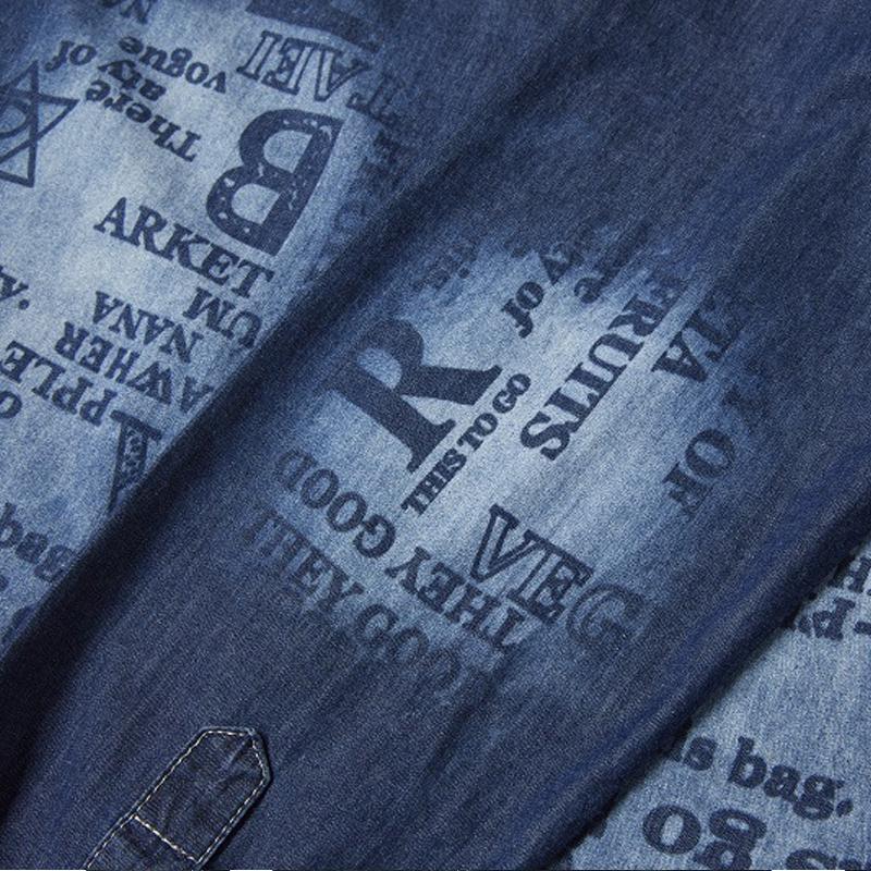 Mens Casual Letter Print Denim Long Sleeve Shirt 68203346Y