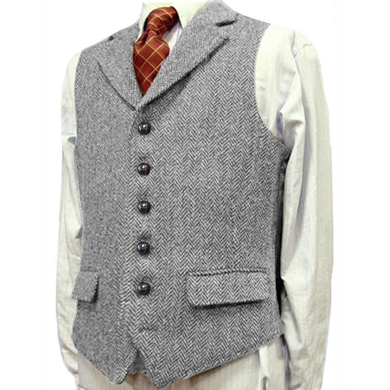 Mens Vintage Lapel Herringbone Single Breasted Suit Vest 96979880M