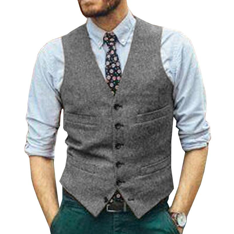 Mens Vintage Solid Color V-Neck Single-Breasted Slim Fit Vest 00171886M