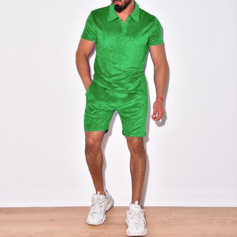 Mens Solid Lapel Short Sleeve Polo Shirt And Shorts Set 28691834Z