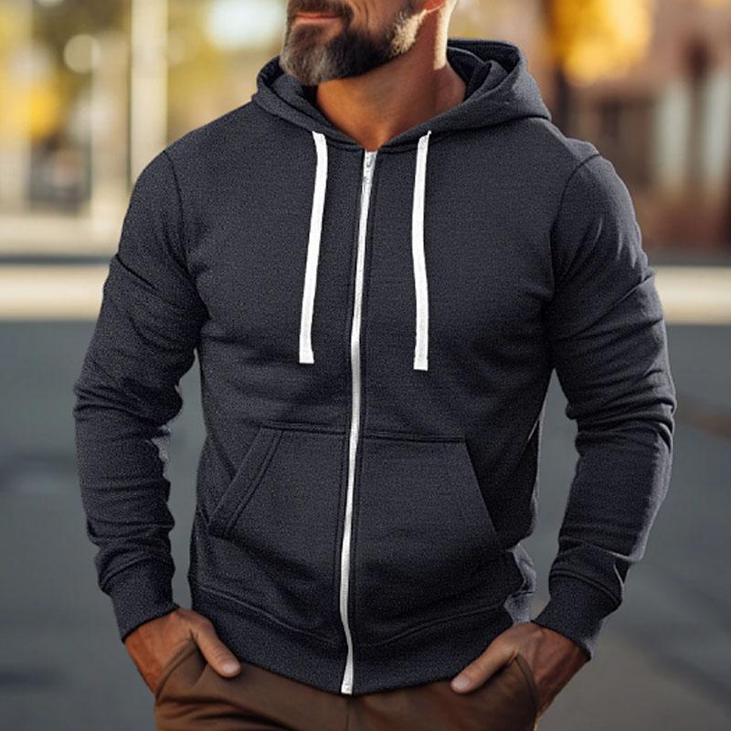 Mens Casual Solid Color Sport Long Sleeve Hoodie Jacket 97256921Y