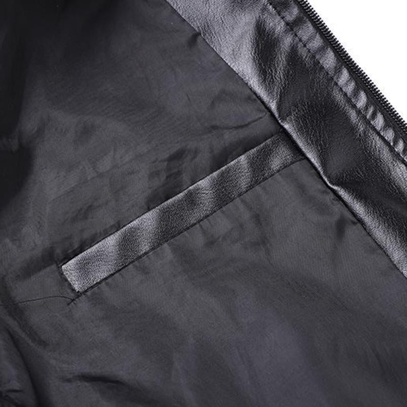 Mens Casual Stand Collar Plaid Stitching Loose Leather Jacket 92565825M