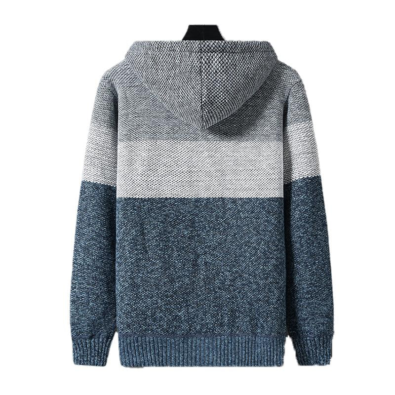 MenS Casual Color Block Plush Warm Hooded Cardigan 80287881Y